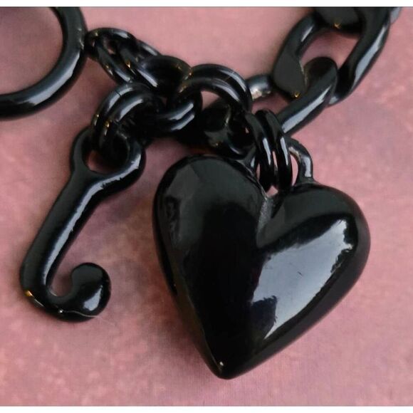 Juicy Couture Y2K Rare Black!! Enamel Puffy Heart Starter Vintage Charm Bracelet - Picture 4 of 8